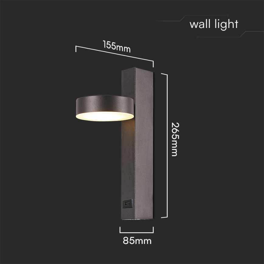LED Sienas starmetis ar USB portu LED/8W/230V 3000K