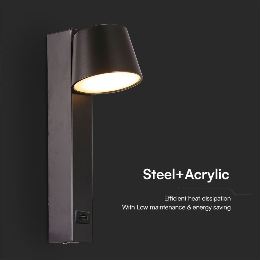 LED Sienas starmetis ar USB portu LED/8W/230V 3000K
