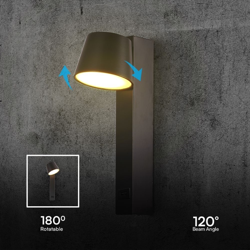 LED Sienas starmetis ar USB portu LED/8W/230V 3000K
