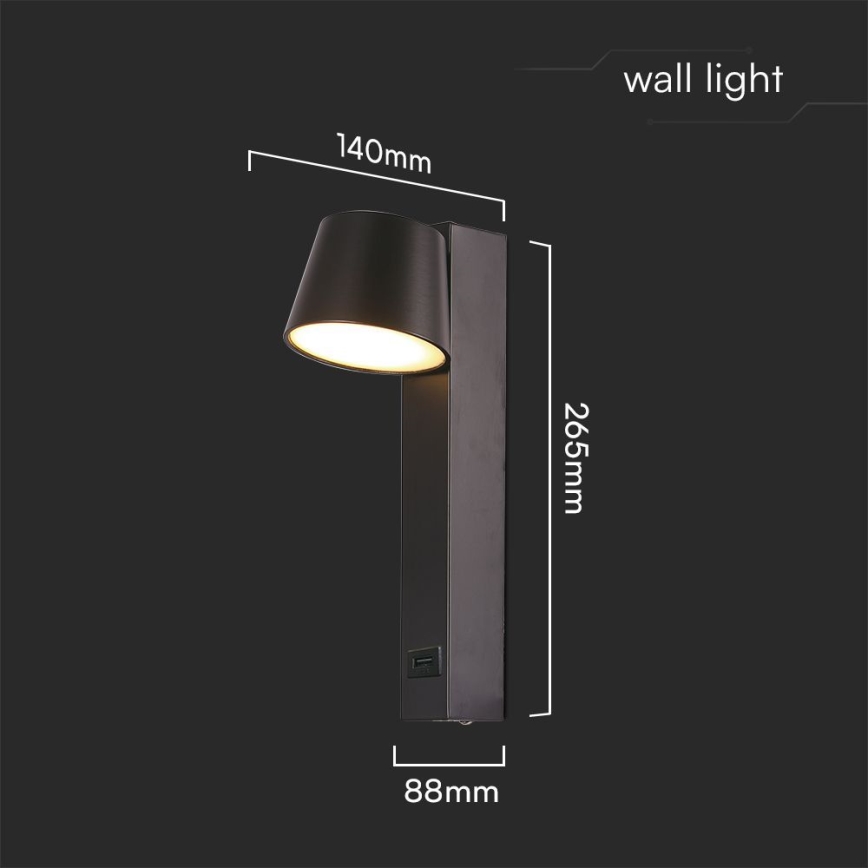 LED Sienas starmetis ar USB portu LED/8W/230V 3000K