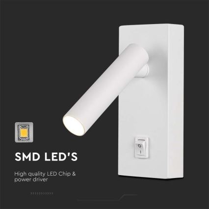 LED Sienas starmetis ar slēdzi LED/2W/230V 3000K balta