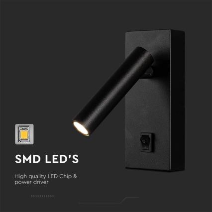 LED Sienas starmetis LED/2W/230V 4000K melna