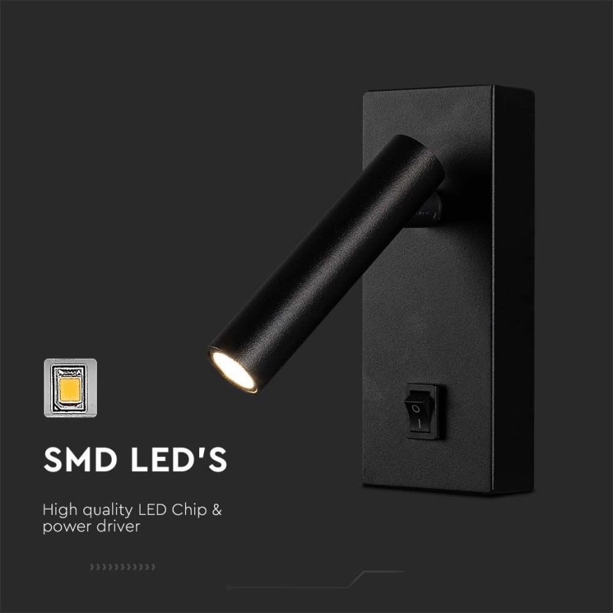 LED Sienas starmetis LED/2W/230V 4000K melna