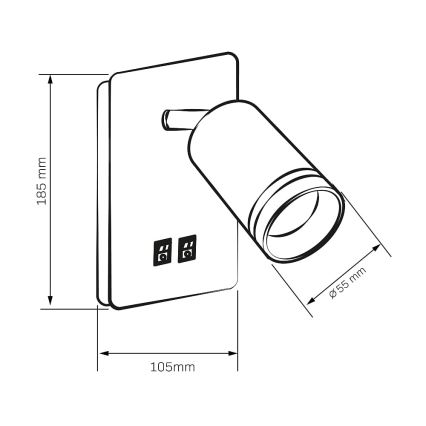 LED Sienas starmetis PARĪZE 1xGU10/10W/230V + LED/6W/230V melna