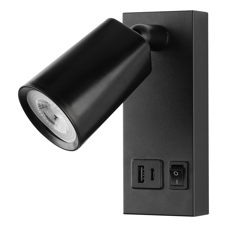 LED sienas virziena gaismeklis ar USB uzlādi, LED/5W/230V, melns