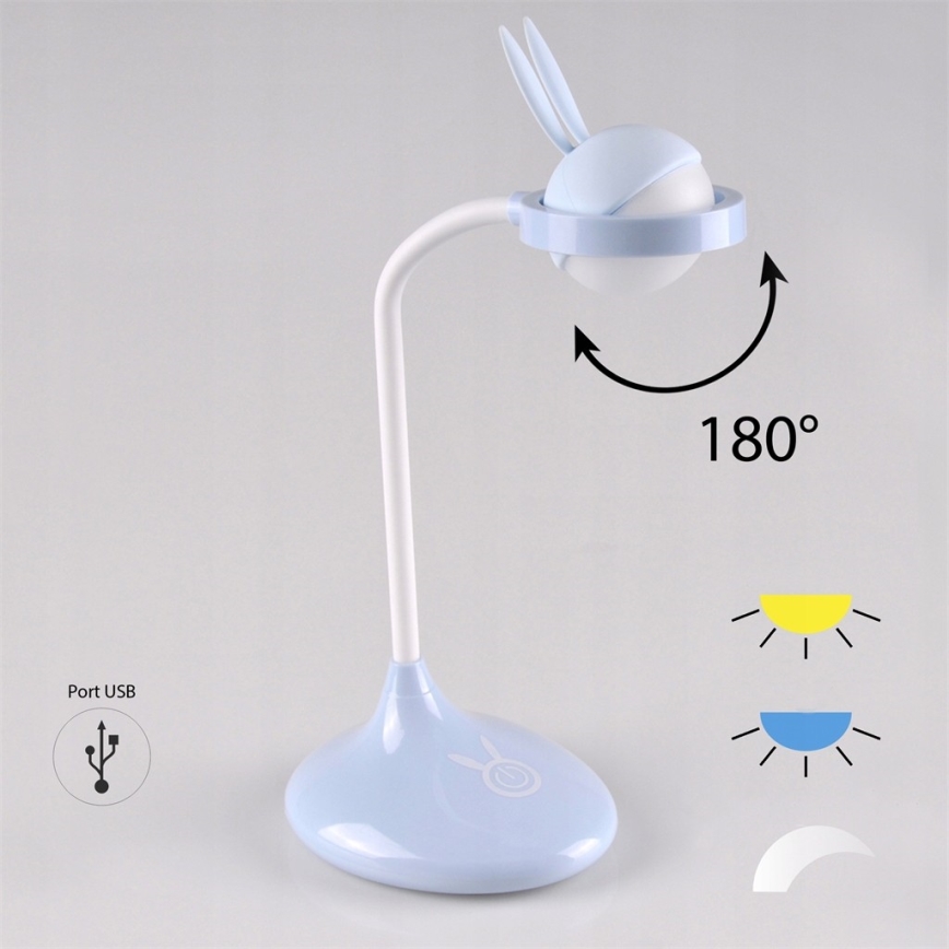 LED Skarienjūtīgā lampa bērniem RABBIT LED/0,4W/5V 3000/6500K zila + USB