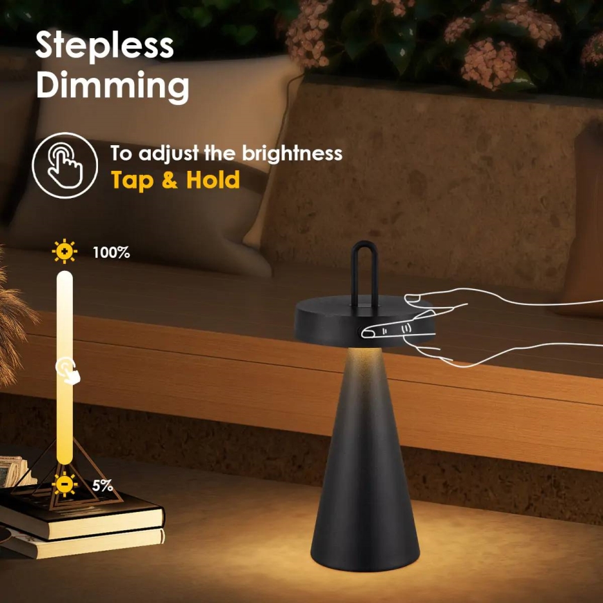 LED regulējama āra uzlādējamā skārienvadāma galda lampa HALO LED/1,5W/3,7V 3000 mAh IP44 melna