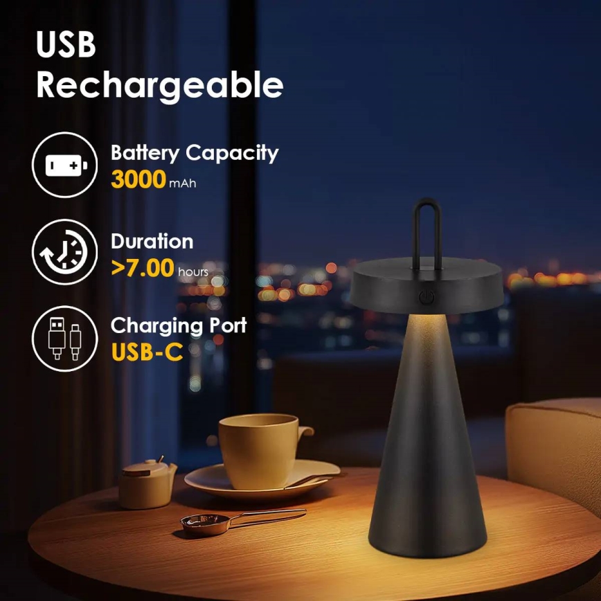 LED regulējama āra uzlādējamā skārienvadāma galda lampa HALO LED/1,5W/3,7V 3000 mAh IP44 melna