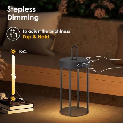 LED regulējama āra uzlādējama skārienvadāma galda lampa GENTLE LED/1,5W/3,7V 3000 mAh IP44 melna