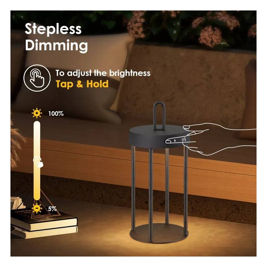 LED regulējama āra uzlādējama skārienvadāma galda lampa GENTLE LED/1,5W/3,7V 3000 mAh IP44 melna