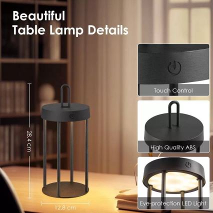 LED regulējama āra uzlādējama skārienvadāma galda lampa GENTLE LED/1,5W/3,7V 3000 mAh IP44 melna