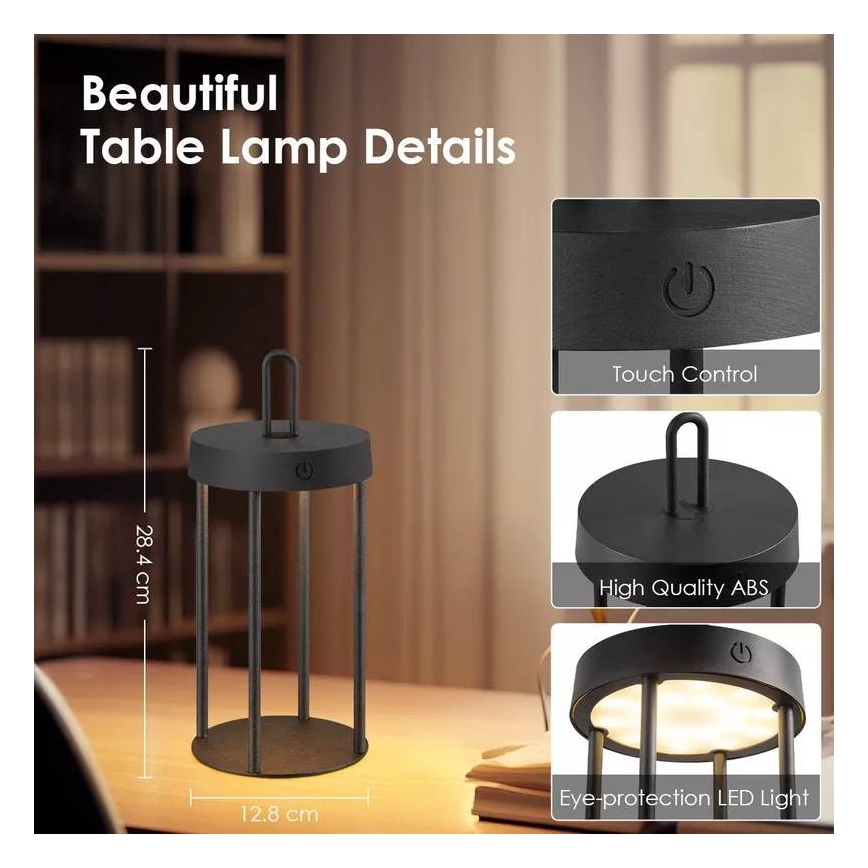 LED regulējama āra uzlādējama skārienvadāma galda lampa GENTLE LED/1,5W/3,7V 3000 mAh IP44 melna