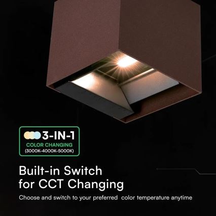 LED saules sienas gaismeklis ar sensoru LED/9W/3,7V 3000/4000/5000K IP65 2600 mAh brūns