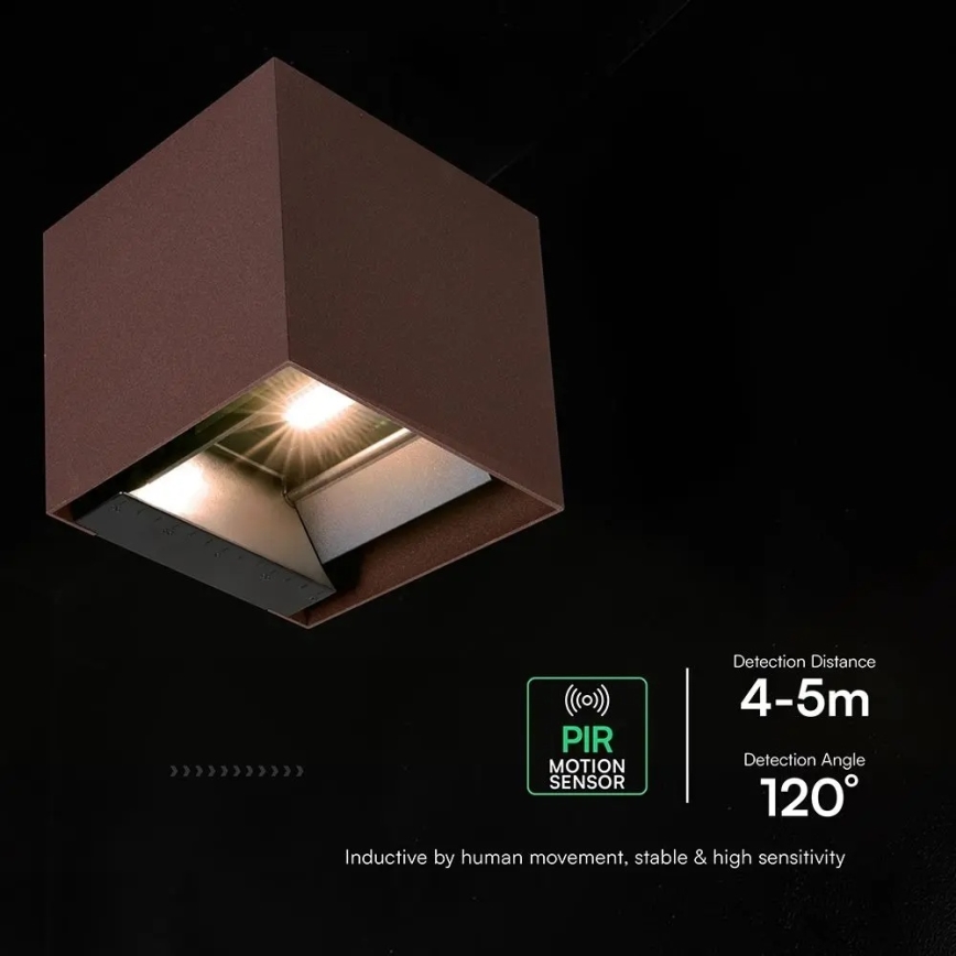 LED saules sienas gaismeklis ar sensoru LED/9W/3,7V 3000/4000/5000K IP65 2600 mAh brūns