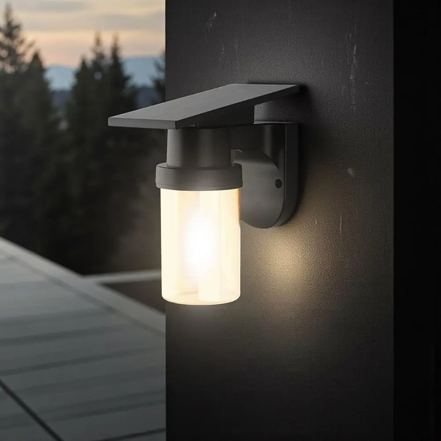 LED saules sienas lampa LED/3,7V 2700/3200/5000K IP54 1800 mAh melna/dūmaina bēša + tālvadība