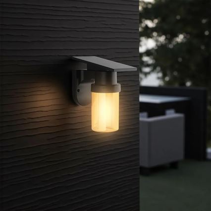 LED saules sienas lampa LED/3,7V 2700/3200/5000K IP54 1800 mAh melna/dūmaina bēša + tālvadība