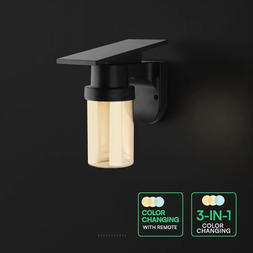 LED saules sienas lampa LED/3,7V 2700/3200/5000K IP54 1800 mAh melna/dūmaina bēša + tālvadība