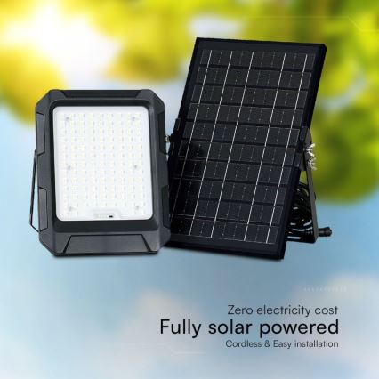 LED Solar Prožektors LED/10W/3,7V IP65 4000K melna + tālvadības pults