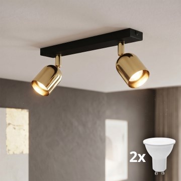 LED spot gaismeklis TOP 2xGU10/10W/230V melns/zelts