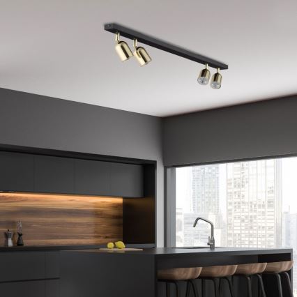 LED spot gaismeklis TOP 4xGU10/10W/230V, melns/zeltains