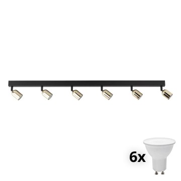 LED spot gaismeklis TOP 6xGU10/10W/230V melns/zelts