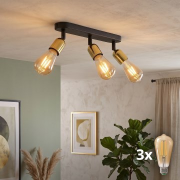 LED spotgaismeklis TOP 3xE27/15W/230V melns/zeltains