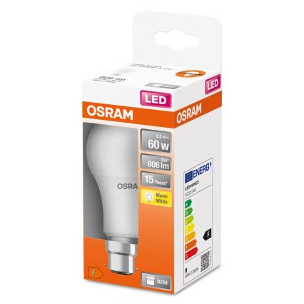 LED Spuldze A60 B22d/8,5W/230V 2700K - Osram