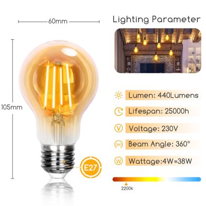 LED spuldze A60 E27/4W/230V 2200K - Aigostar