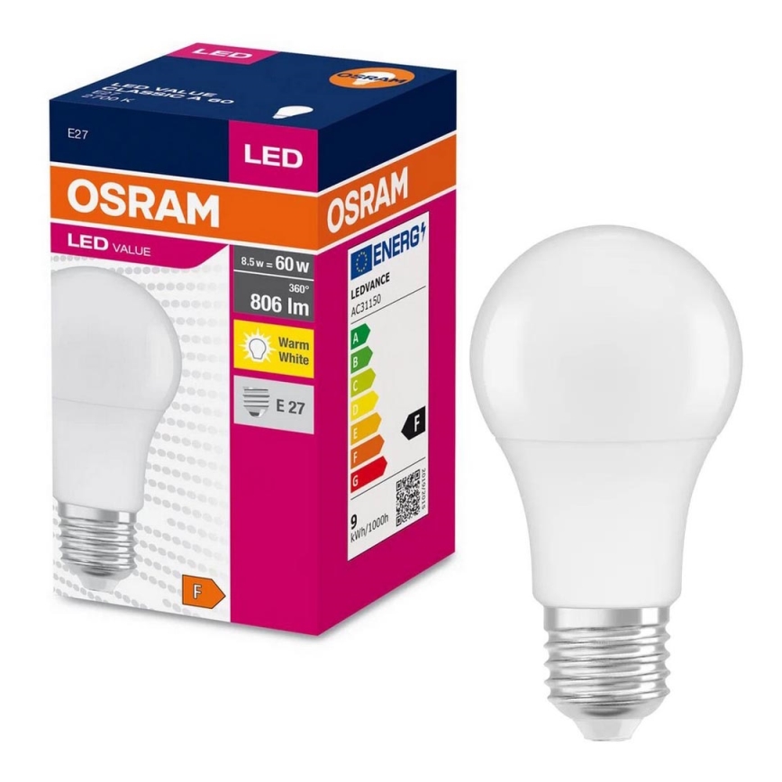 LED Spuldze A60 E27/8,5W/230V 2700K - Osram