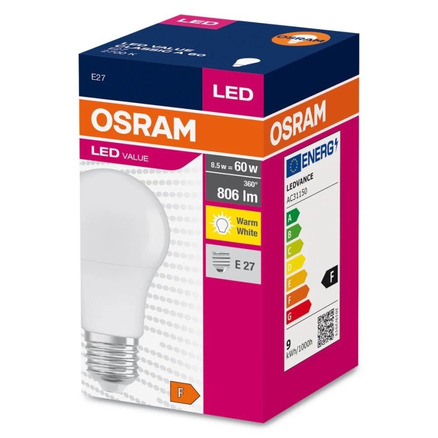 LED Spuldze A60 E27/8,5W/230V 2700K - Osram