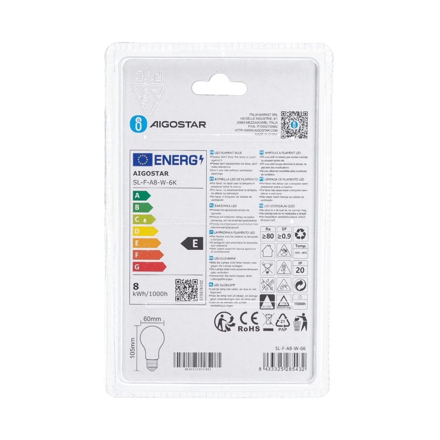LED spuldze A60 E27/8W/230V 330° 6500K - Aigostar