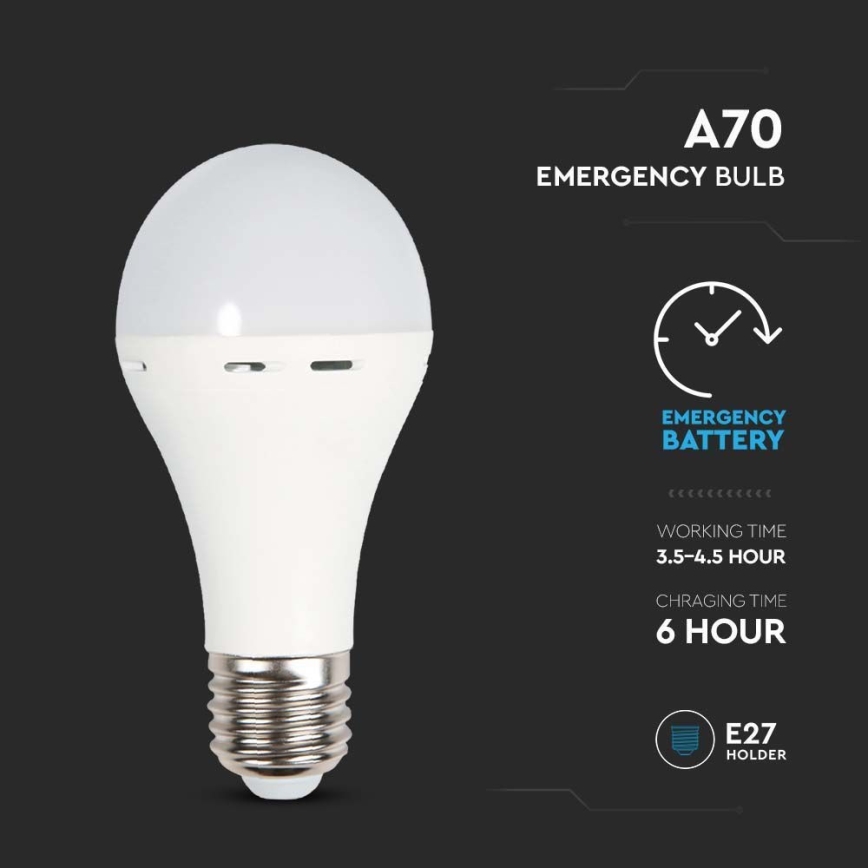LED Spuldze ar avārijas režīmu A70 E27/9W/230V 4000K