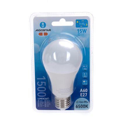 LED spuldze ar krēslas sensoru A60 E27/15W/230V 6500K - Aigostar