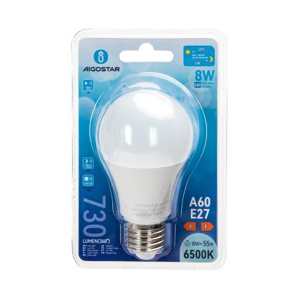 LED spuldze ar krēslas sensoru A60 E27/8W/230V 6500K - Aigostar