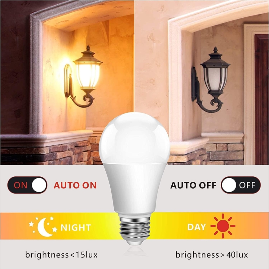 LED Spuldze ar krēslas sensoru ECOLINE A60 E27/12W/230V 3000K -  Brilagi
