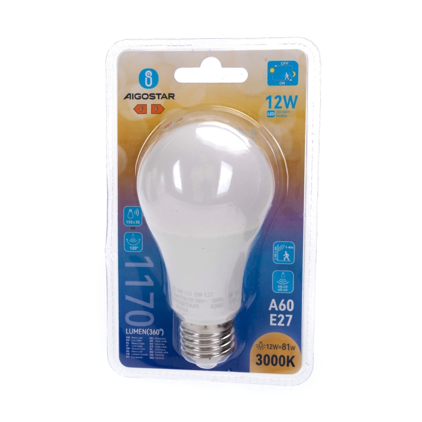 LED spuldze ar kustības un krēslas sensoru A60 E27/12W/230V 3000K - Aigostar