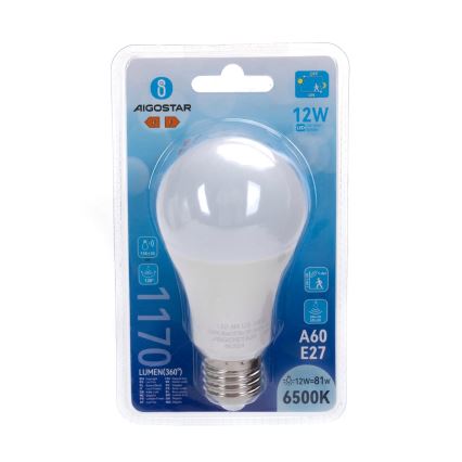 LED spuldze ar kustības un krēslas sensoru A60 E27/12W/230V 6500K - Aigostar