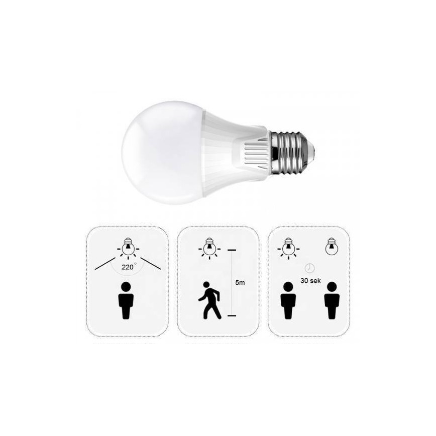 LED Spuldze ar sensoru E27/9W/230V 6500K