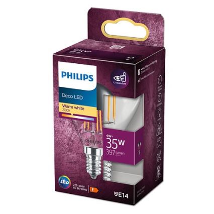 LED Spuldze ar spoguļveida sfērisku apvalku DECO Philips P45 E14/4W/230V 2700K