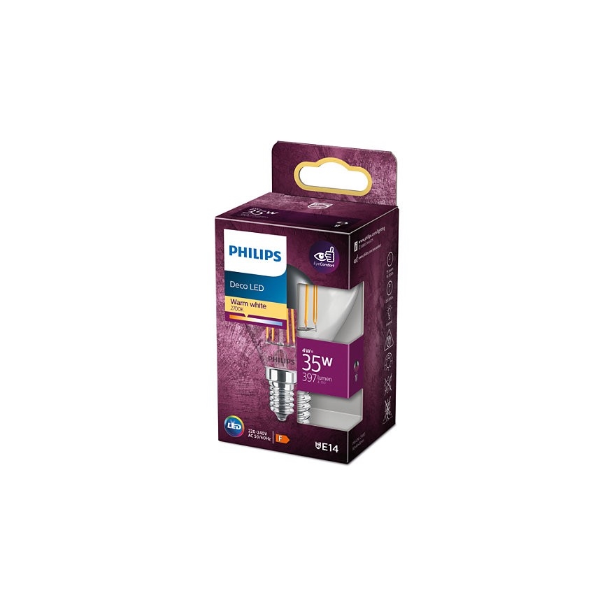 LED Spuldze ar spoguļveida sfērisku apvalku DECO Philips P45 E14/4W/230V 2700K