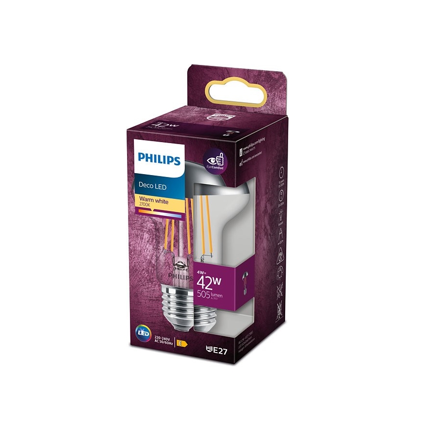 LED Spuldze ar spoguļveida sfērisku apvalku Philips DECO E27/4W/230V 2700K