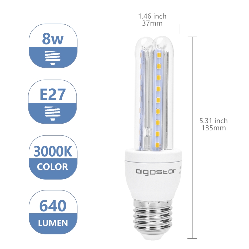 LED Spuldze B5 E27/8W/230V 3000K - Aigostar