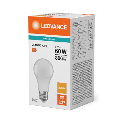 LED spuldze CLASSIC A60 E27/8W/230V 2700K - Ledvance