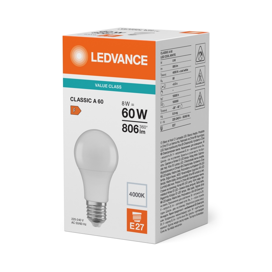 LED spuldze CLASSIC A60 E27/8W/230V 4000K - Ledvance