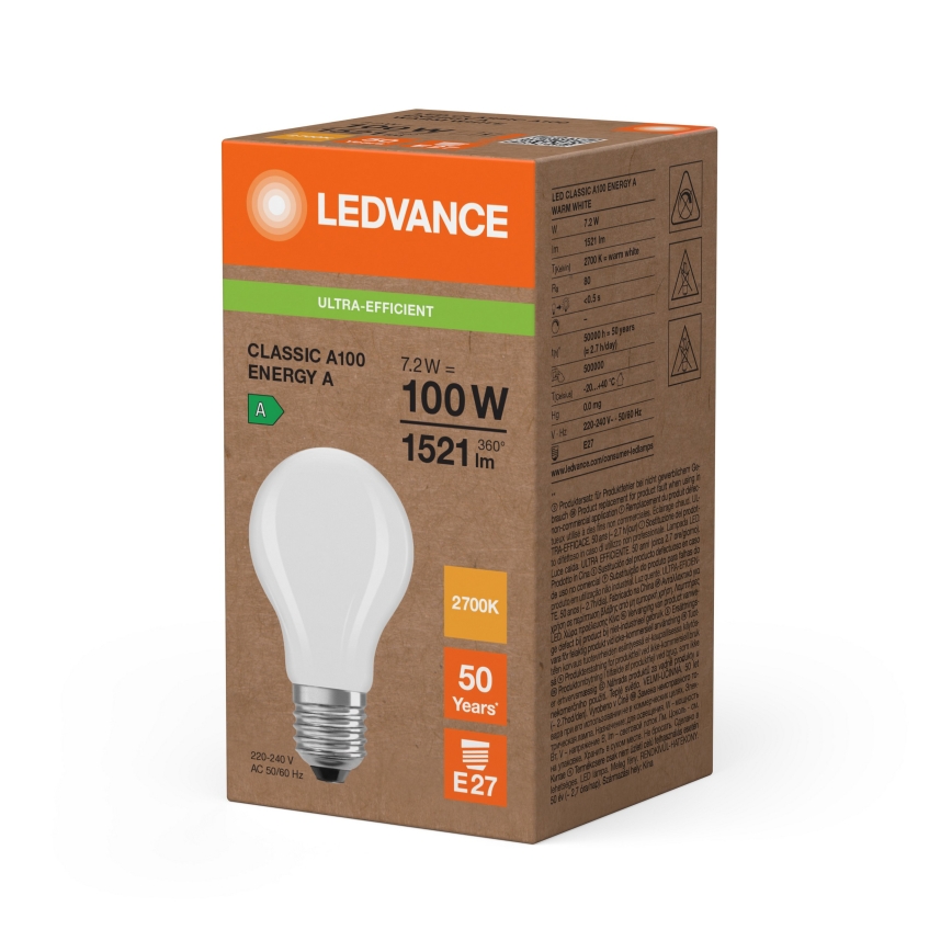 LED spuldze CLASSIC FILAMENT A60 E27/7,2W/230V 2700K - Ledvance