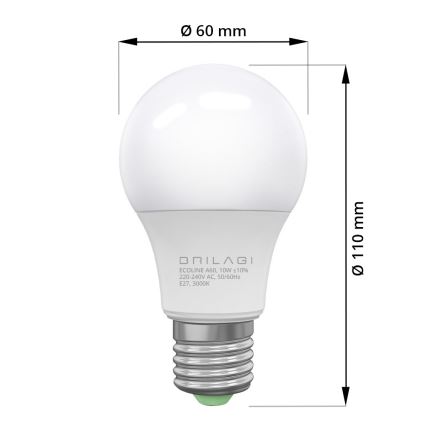 LED spuldze ECOLINE A60 E27/10W/230V 3000K CRI 92 - Brilagi