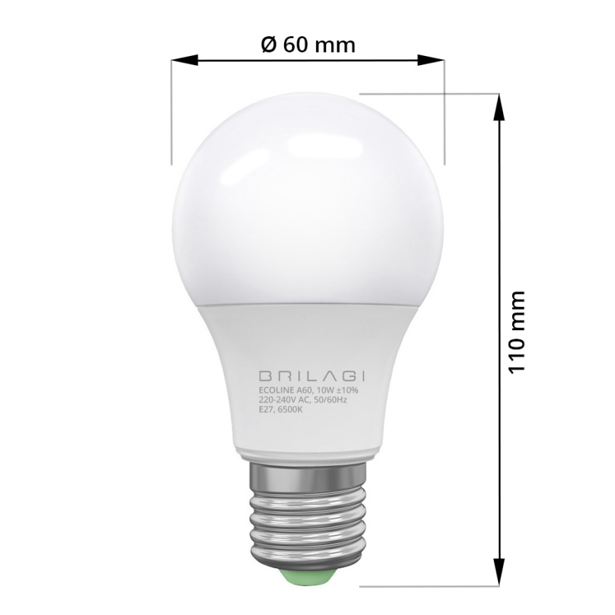 LED Spuldze ECOLINE A60 E27/10W/230V 6,500K - Brilagi