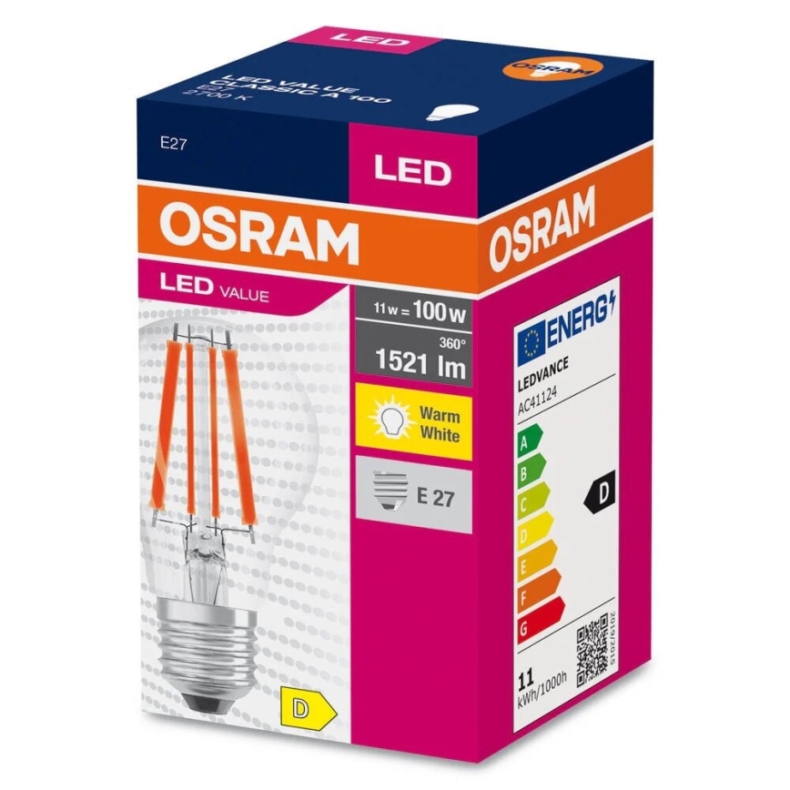LED Spuldze FILAMENT A100 E27/11W/230V 2700K - Osram