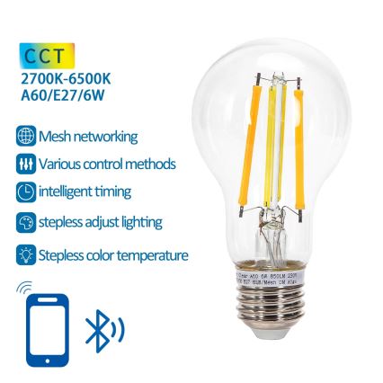 LED Spuldze FILAMENT A60 E27/6W/230V 2700-6500K - Aigostar