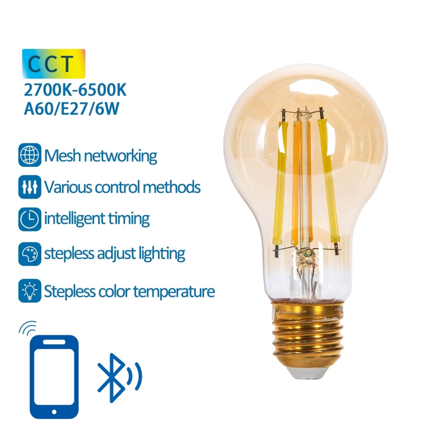 LED Spuldze FILAMENT A60 E27/6W/230V 2700-6500K - Aigostar